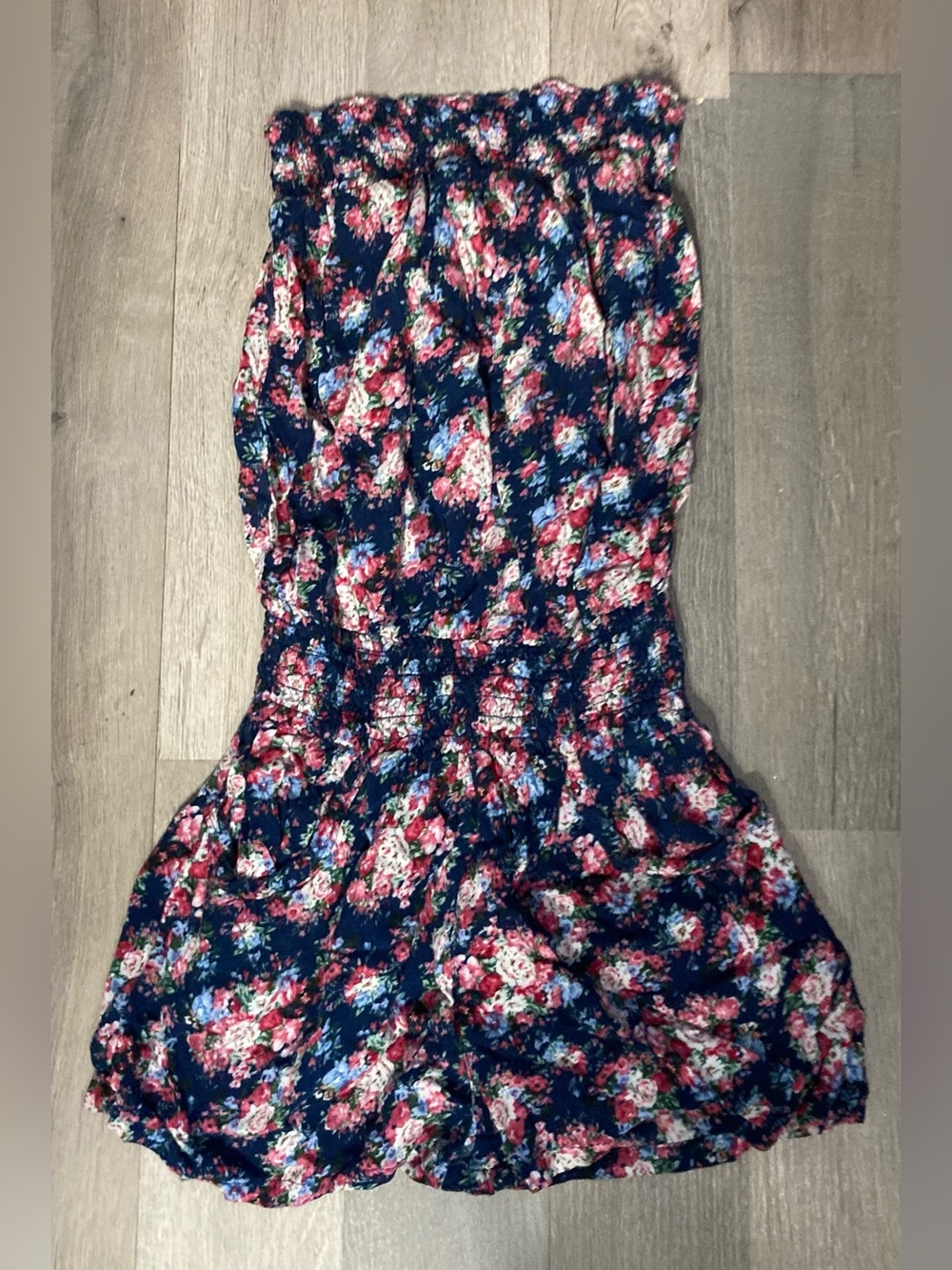 Vintage style Delia*s Navy Blue Floral Strapless Romper Sz S